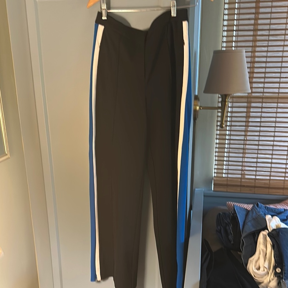 ME+EM Black Trousers with Blue and White Stripes